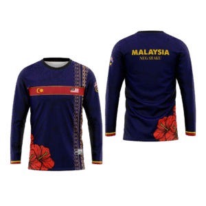 HM 002 - ROUND NECK LONG SLEEVES BLUE SONGKET MALAYSIA DAY JERSEY